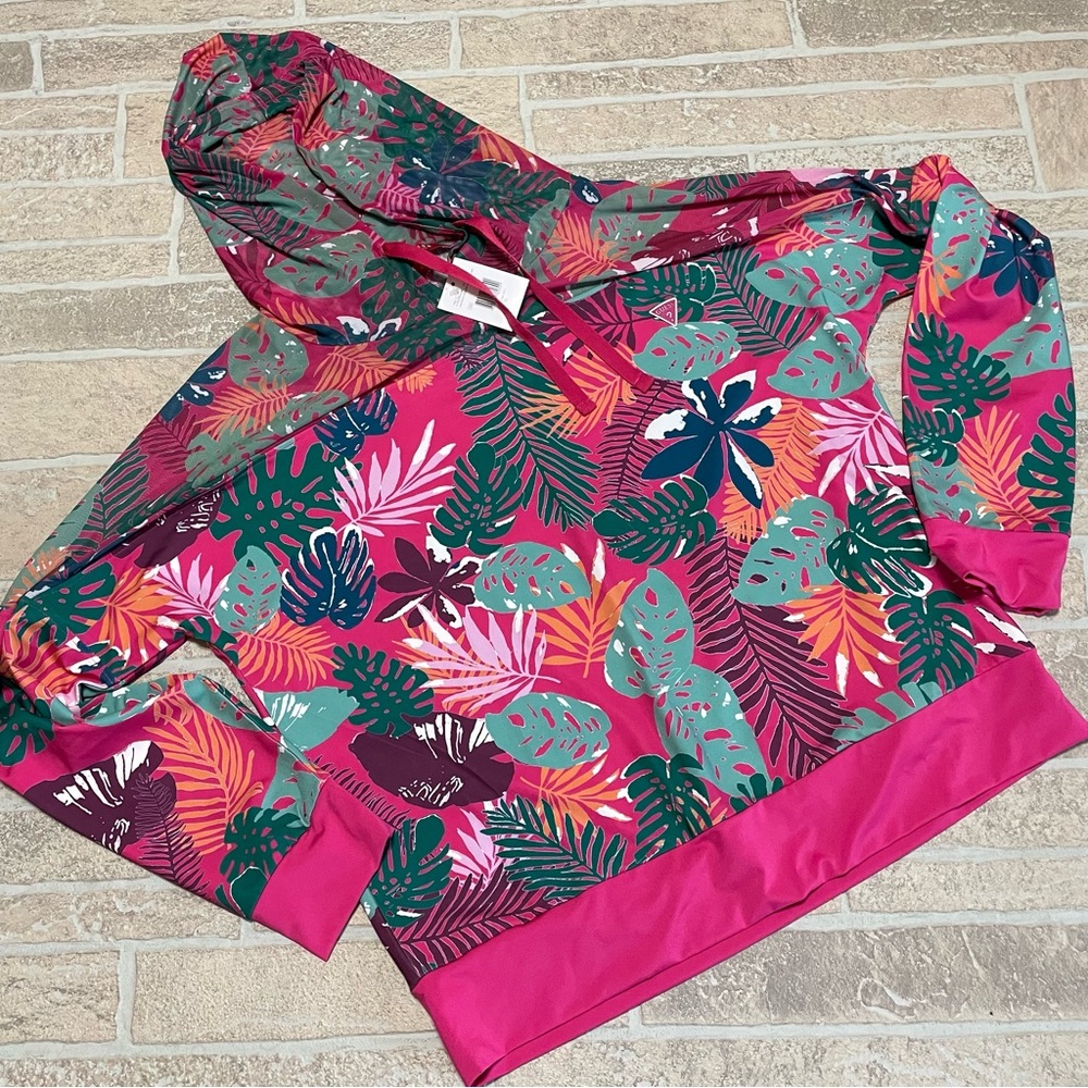 Guess lightweight pullover pink tropical NWT XL